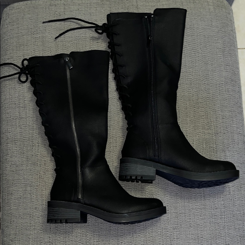 Kensie Black Lace-Up Knee Boots New